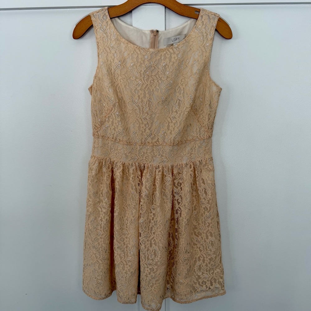 Loft Women's Ivory Lace Overlay Sleeveless Dress‎ Party Romantic 6 Petite NWT
